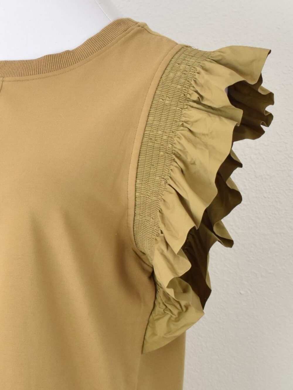 English Factory Mixed Media Ruffle Sleeve Dress Tan - M - Picture 3 of 9